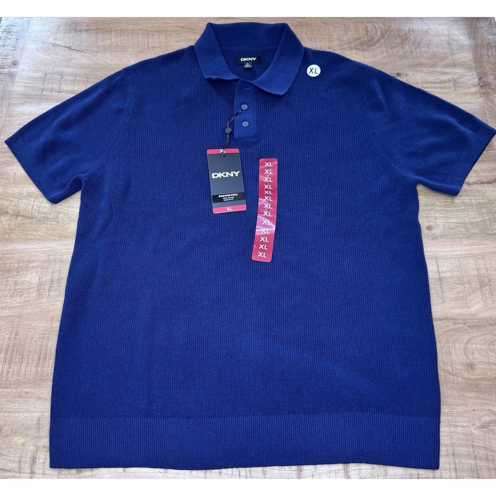 DKNY Sweater Polo Men 100% Cotton Regular Fit Blue New Size XL